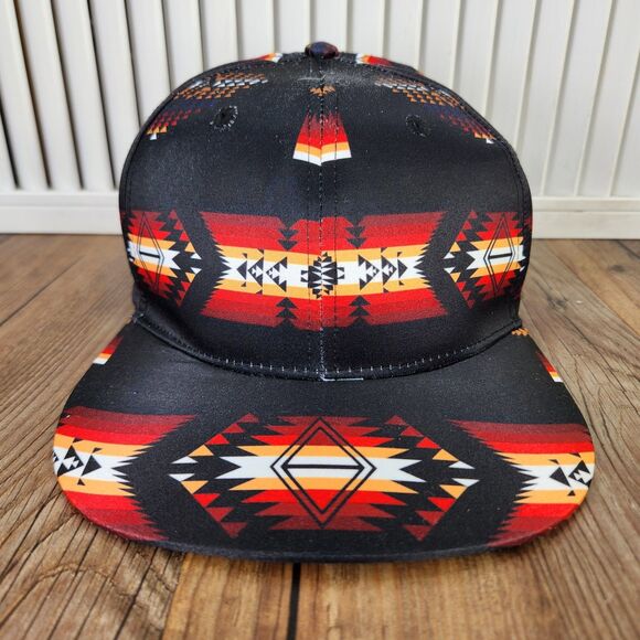Nativo Aztec Tribal Southwestern Snapback Hat Cap Black Red Native American Flat - Picture 2 of 9